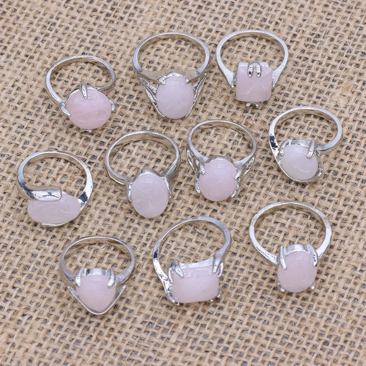 

Mixed Rose quartz Styles Ring Metal Ring 10pieces Charm DIY Making Gift Party Women Men Girl Jewelry Accessories