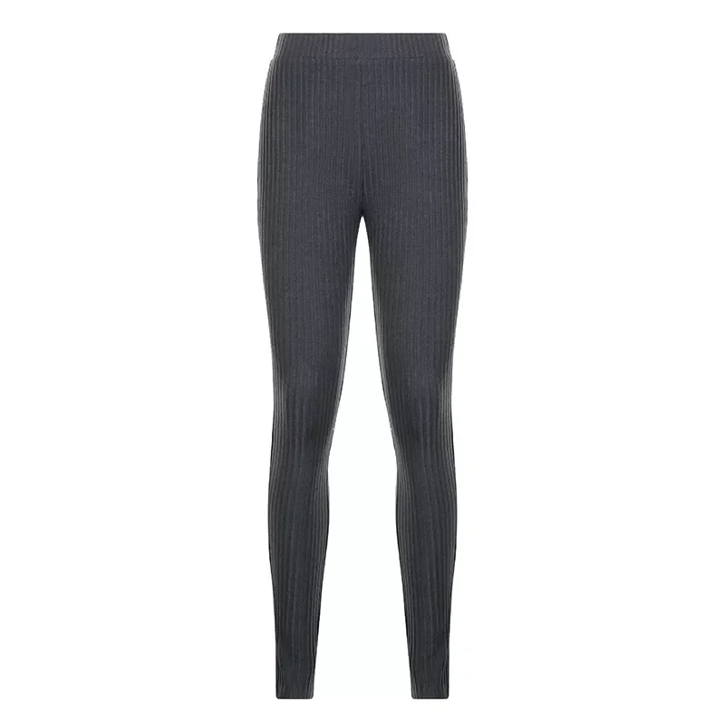 

2022NEW Knitted Pencil Pants Women Casual High Waist Split Skinny Basic Trousers Female Y2K Grey Sporty Leggings Joggers Biker