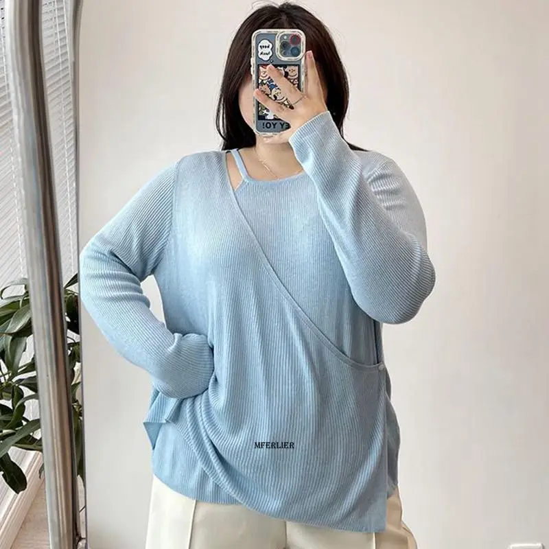 

Футболка женская с длинным рукавом и круглым вырезом, большого размера, 6XL, 150 кг