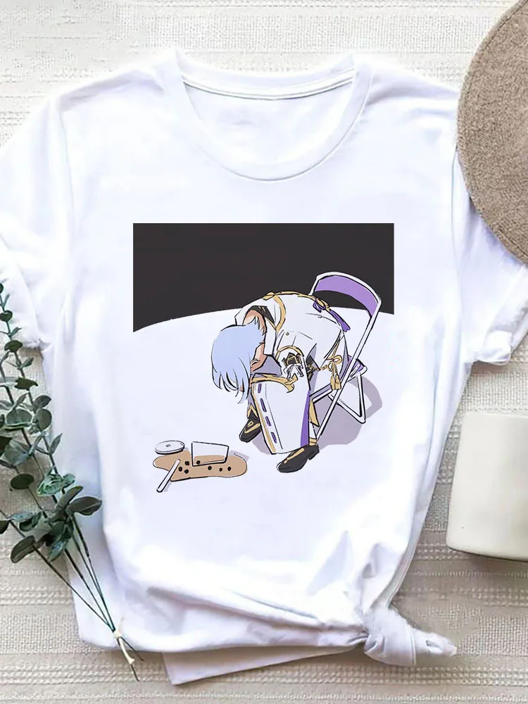 Футболка с мультяшным принтом Genshin Impact женские кавайные футболки Kamisato Ayato Graphic