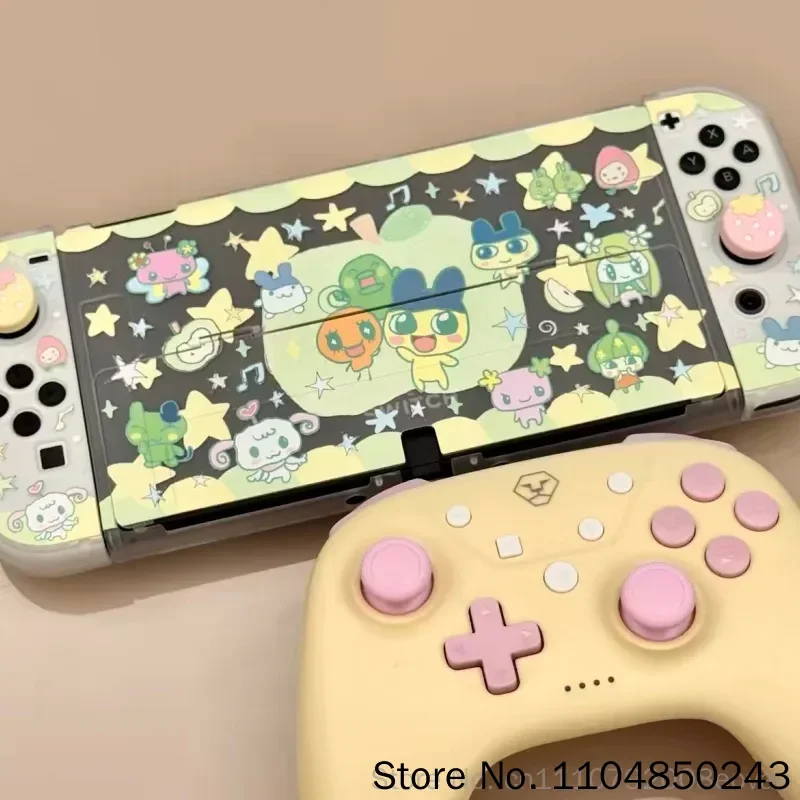 Фото Оригинальный защитный жесткий чехол Tamagotchi Switch с дизайном в виде зеленого яблока и мультяшного лесного пейзажа для игровых консолей Switch Oled Lite №2