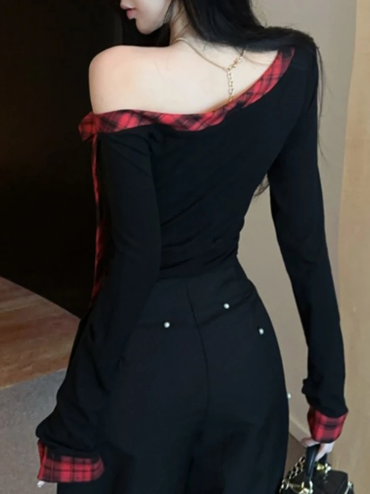 2025 Корейские тонкие топы Pure Desire в стиле ретро женские короткие клетчатые