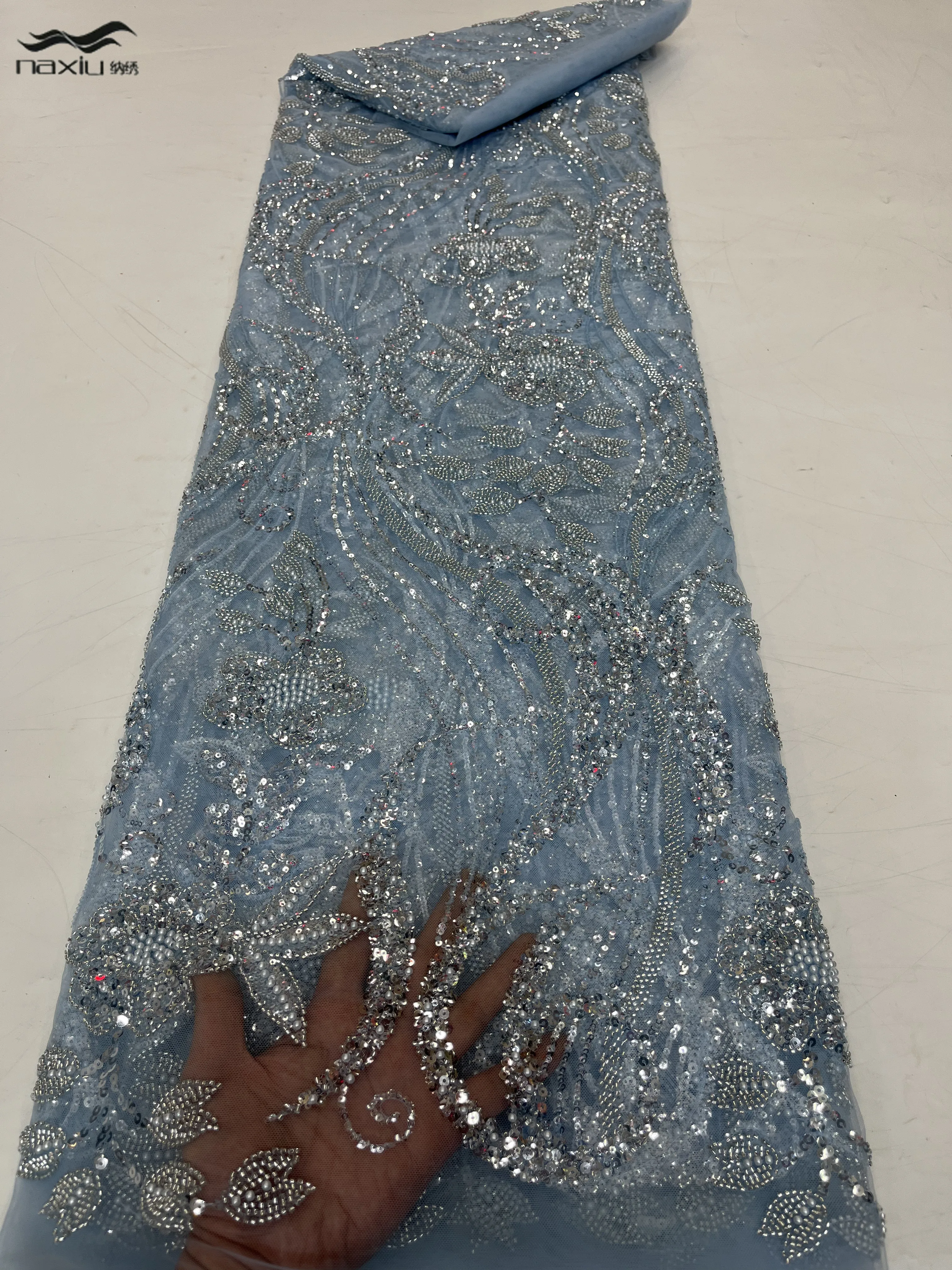 

Madison, африканская кружевная ткань ручной работы из бисера, новейшее нигерийское высококачественное Тюлевое кружево с блестками, вышивка же...