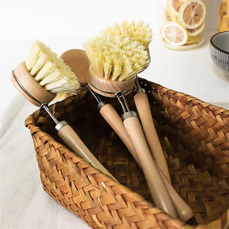 

1Pcs Bamboo Dish Scrub Brushes Wooden Cleaning Scrubbers With Long Handle Portable Household Cleaning Tools Kitchen Supplies