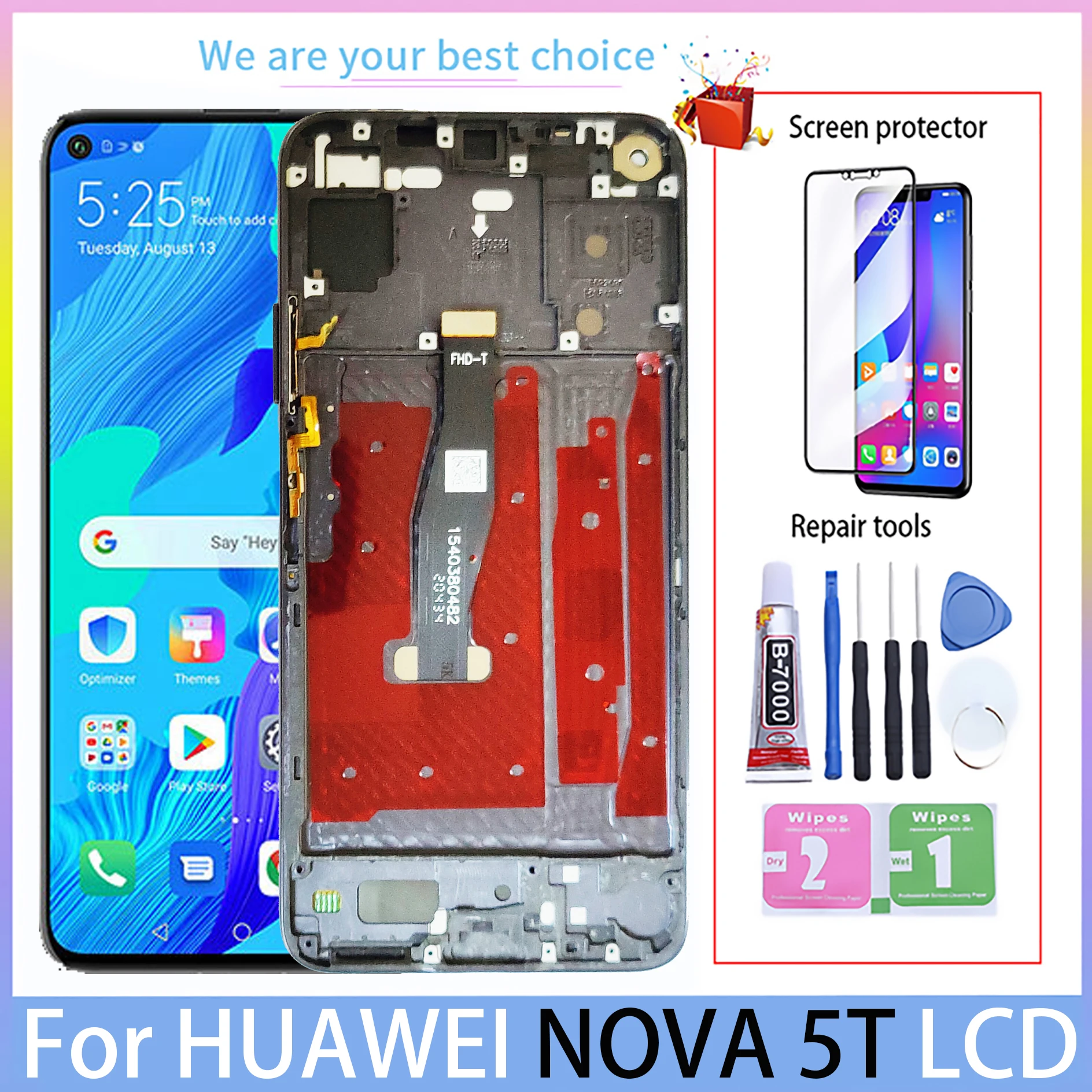 Оригинальный ЖК-дисплей с рамкой для Huawei Nova 5T, сенсорный экран YAL L21, L61, L71, L61D, панель дигитайзера, запасные части