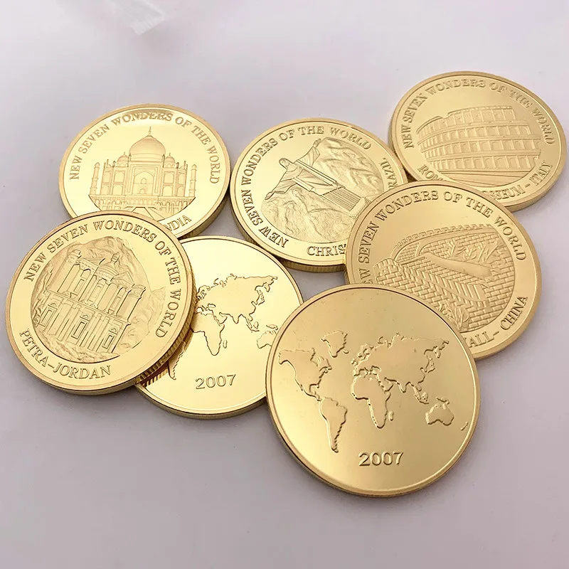 

Seven Wonders Of The World Commemorative Coins Gold Plated Famous Building Collectible Coins Set Collectible Art Lucky Coin Gift