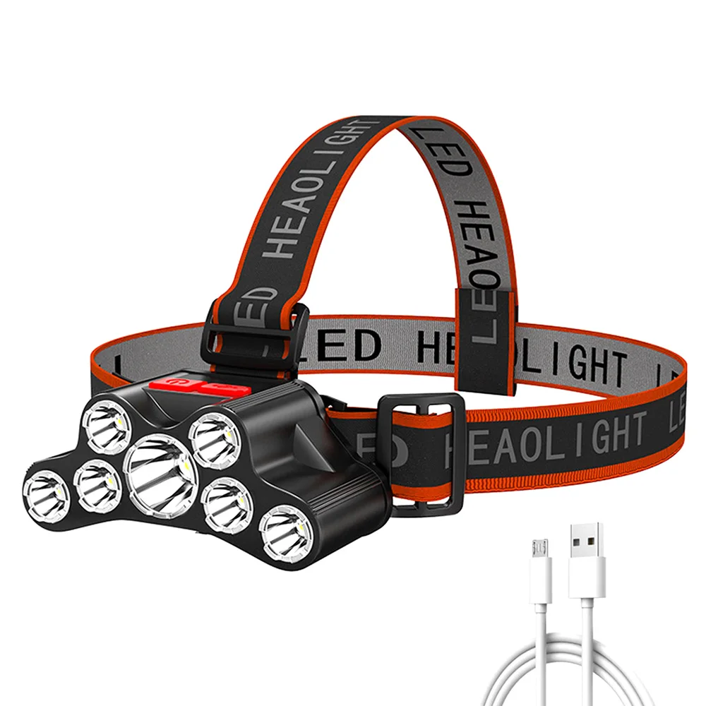 

7LED rechargeable powerful led headlamp USB Led Headlight Super Bright 4 Working Modes Headlamp Waterproof Flashlight For Night