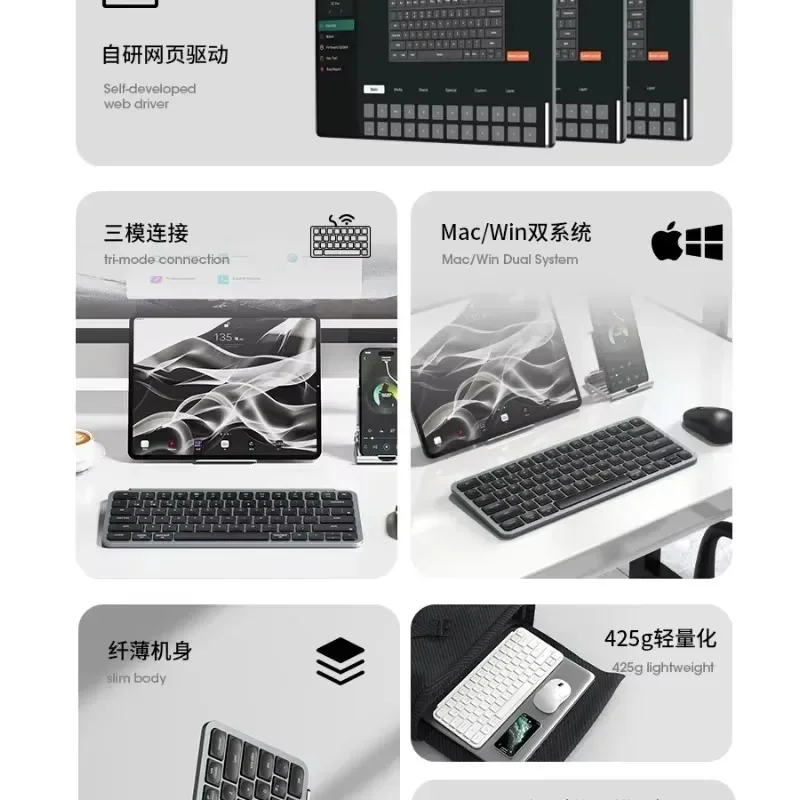 B1 Pro Беспроводная 3-режимная ультратонкая клавиатура Mac Android Ноутбук Планшет 2