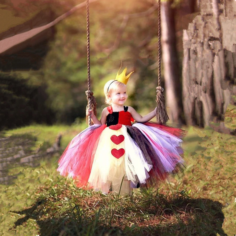 Длинные платья Red Queen of Hearts для девочек костюмы на Рождество и Хэллоуин детский