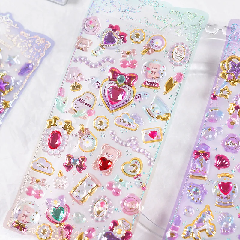 Kawaii-スクラップブッキング用の3Dジェムストーンステッカー,スクラップブッキング,ジャーナルステーショナリー,アート用品,ギフト,賞品