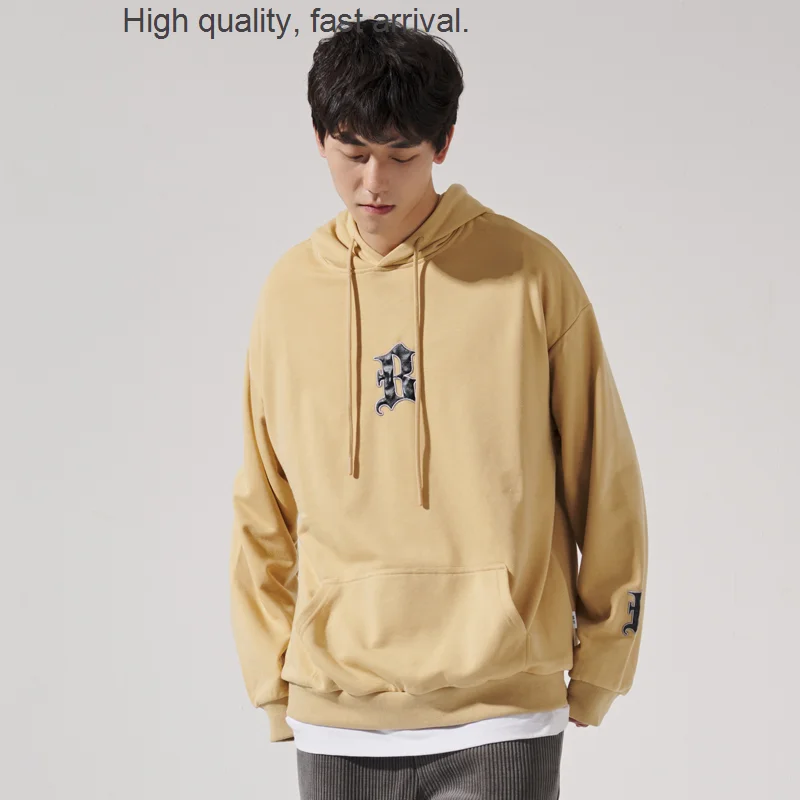 

Sweater Male Hooded Letter Leather Patch Hoodie High Street Loose Couple Knitted Long Sleeve