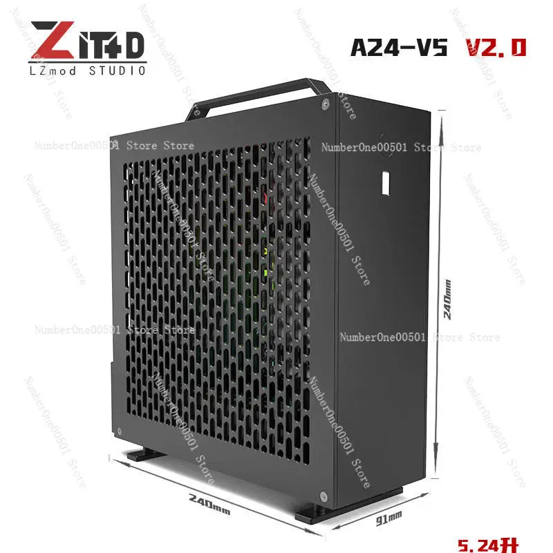 Корпус Lzmod mini A24-V5 2.0 ITX для двух видеокарт, блока питания 1U, с двусторонней фаской, полностью алюминиевый (art.: 3920da667d5d8) - 3920da667d5d8