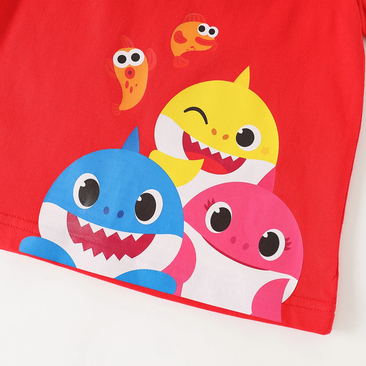 Детская футболка hibobi x Baby Shark для мальчиков Повседневная топ девочек мультяшная