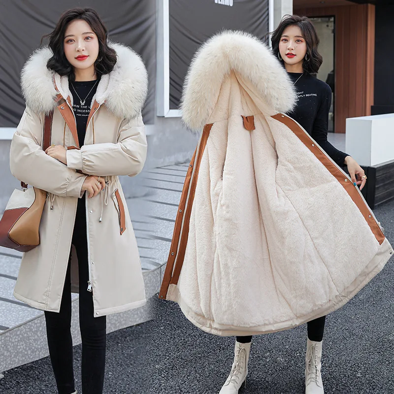 

Winter Cotton Liner Jacket Women Long Parka 2023 Velvet Thick Padded Jacket Warm Outerwear Female Fashion Coat