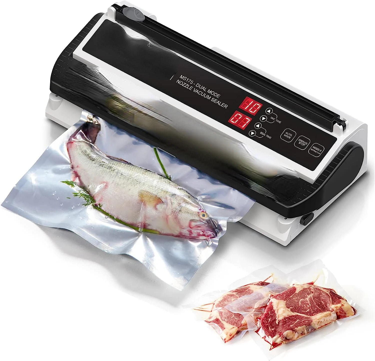 Vacuum Sealer Machine for Food Preservation, Nozzle Type, Compatible with Mylar Bags, Extra-Wide 8 mm Sealing , Adjustable Vacuu