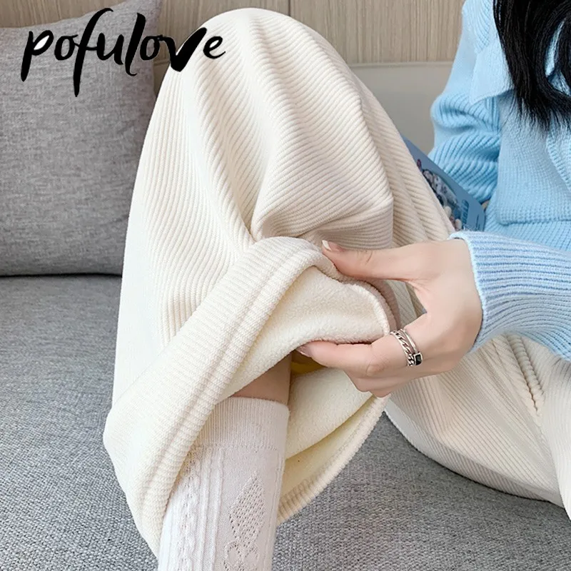 

Брюки женские плюшевые с широкими штанинами, однотонные свободные драпированные Прямые вельветовые брюки-трубы, длинные черные зимние штаны с напольной шваброй