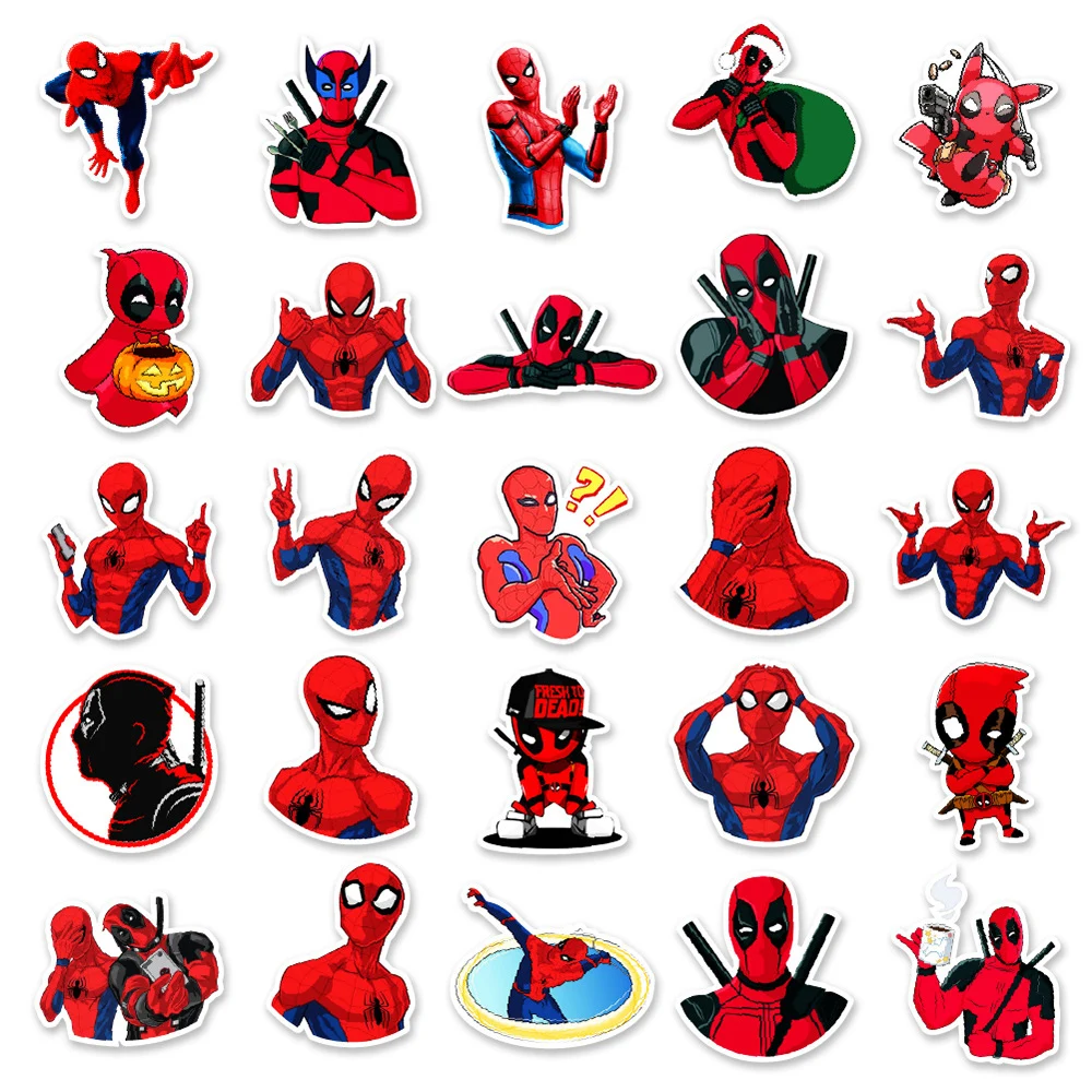 10/30/50PCS Disney Deadpool Spider-Man Cool Stickers for Kids Graffiti Motorcycle Helmet Water Bottle Skateboard Cartoon Sticker - купить по