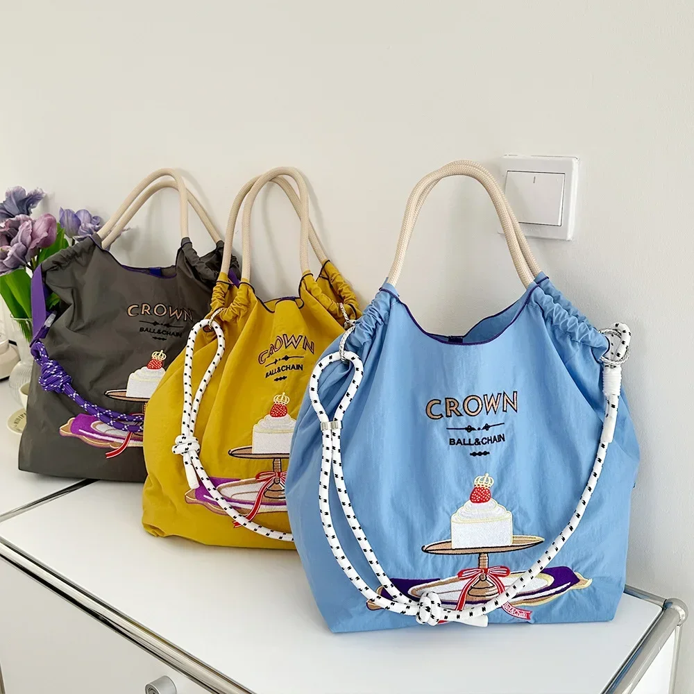 Новая экологически чистая вышитая сумка для покупок из нейлоновой ткани с