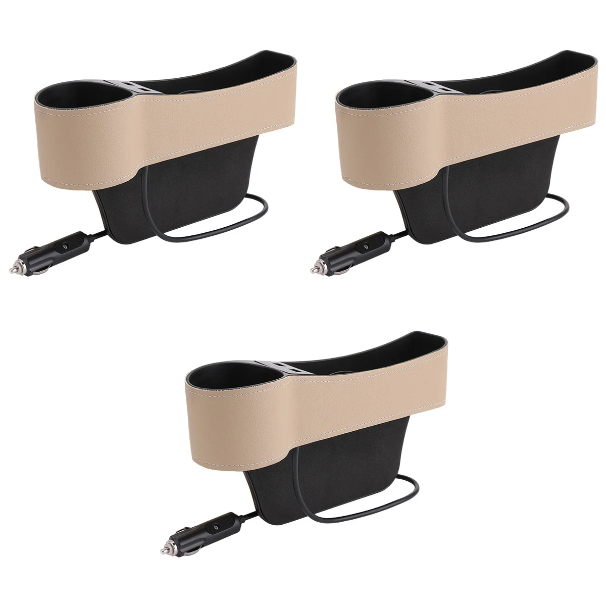 

3pcs Universal Car Seat Gap Filler Catcher Organizer Driver Side Pocket Storage Box Case Dual USB Cup Holder Auto