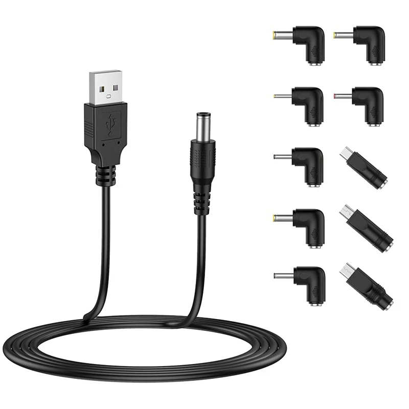 

Top Deals USB To DC 5V Power Cord, Universal DC 5.5X2.1Mm Plug Jack Charging Cable With 10 Connector Tips, 5FT/1.5M