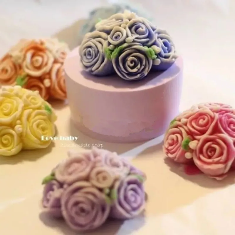 Формы для свечей в виде букета роз розы цветы силиконовая форма мыла пищевая