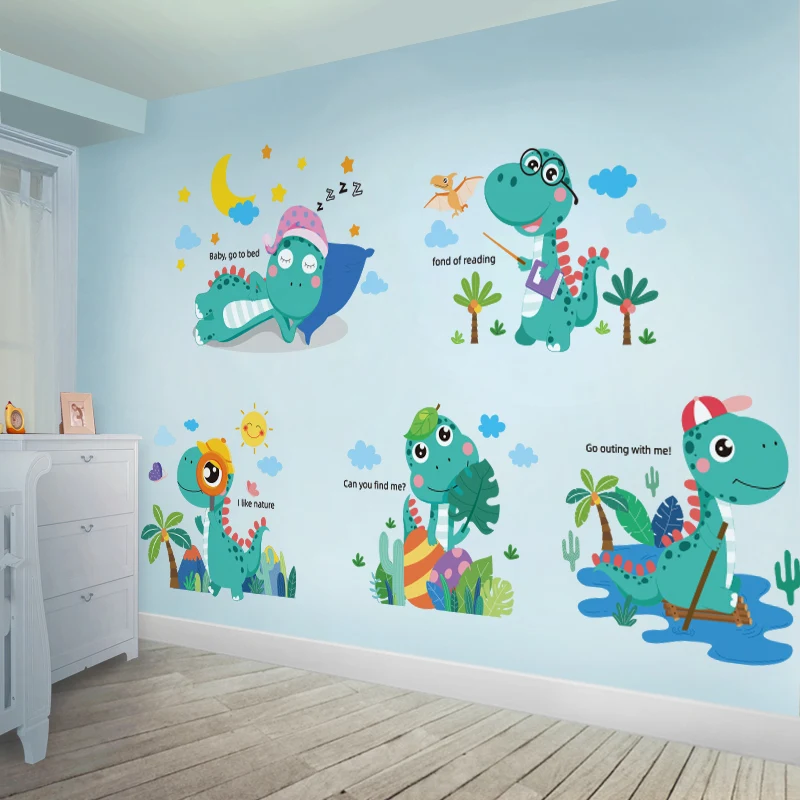 

[shijuekongjian] Cartoon Dinosaur Wall Stickers DIY Animal Mural Decals for Kids Rooms Baby Bedroom Nursery Home Decoration