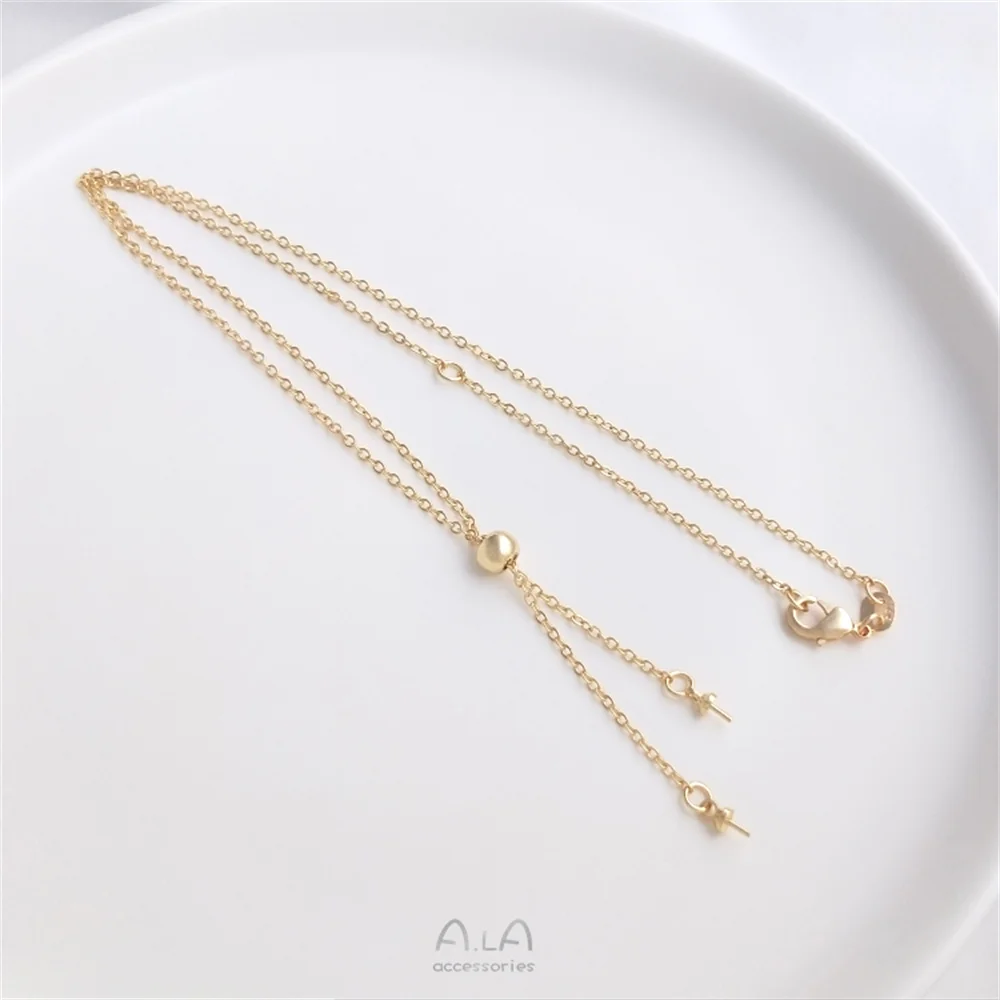 

14K gold clad with rubber beads adjustable double hanging empty bracket pendant necklace diy simple collarbone chain