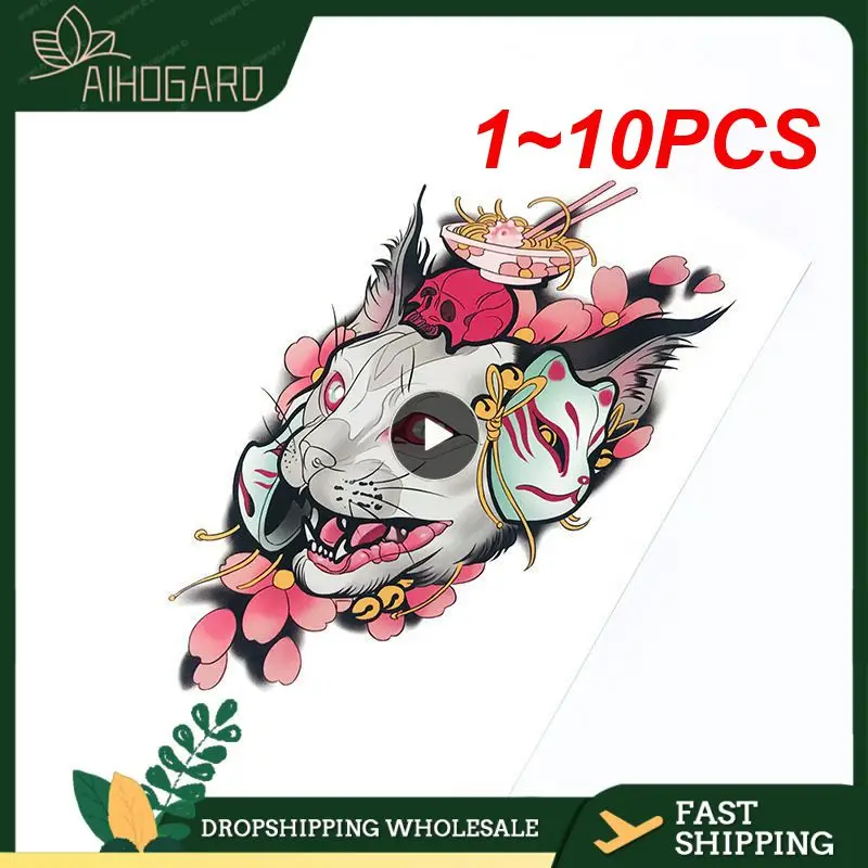 

Водостойкие Временные татуировки-наклейки, 1 ~ 10 шт., лиса, кошка, аниме, кавайные искусственные рукава для женщин и мужчин, милый японский боди-арт