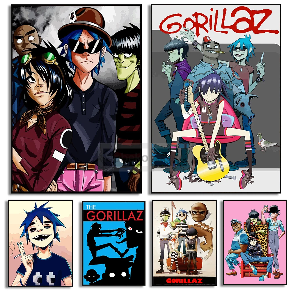 British Famous Virtual Band Gorillaz Poster Popular Hip-Hop Prints Canvas Painting Wall Art Pictures Home Room Modern Decor