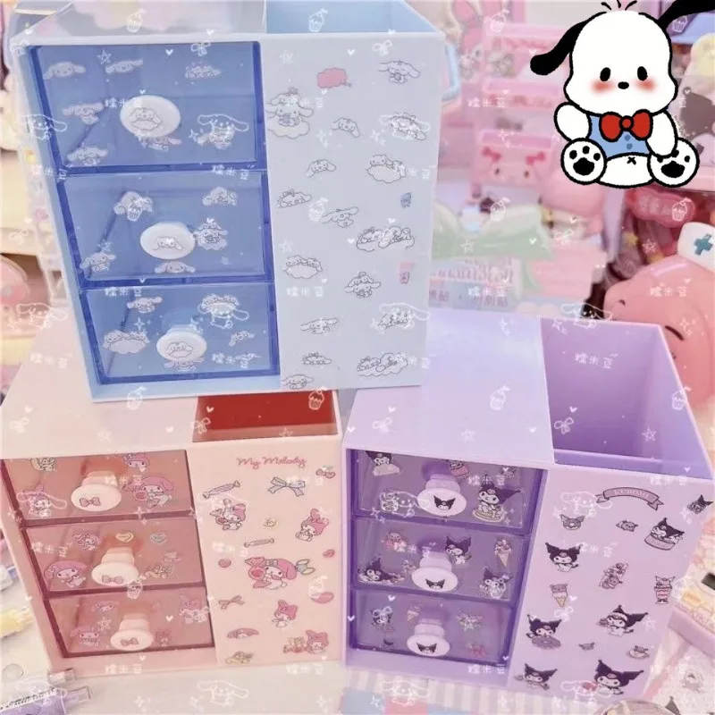 

Kawaii Cinnamoroll My Melody Kuromi Storage Box Student Dormitory Stationery Drawer Storage Cabinet Anime Clothes Organizer