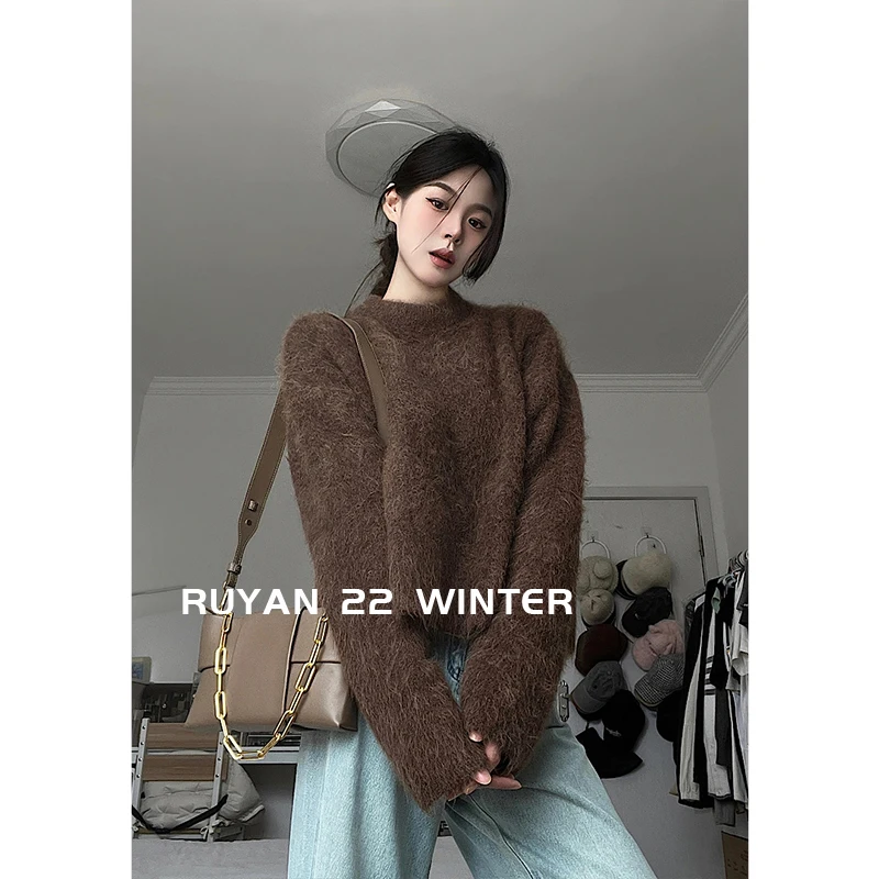 Plus Size Ruyan ~ Eye-Catching Autumn Women clothes 2024 New Idle Sle Outerwear Versatile Slimming Knit Sweater Women