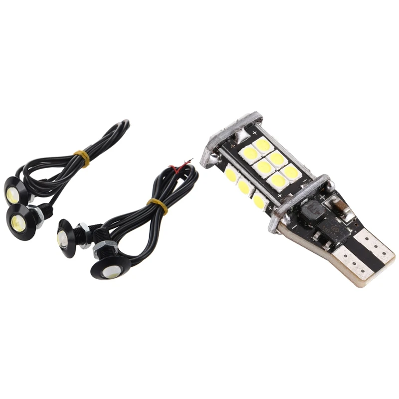 

4Pcs 1.5W Car LED Eagle Eye Daytime Running DRL Light & 1Pcs Error Free 921 912 T10 T15 W16W Led Reverse Light