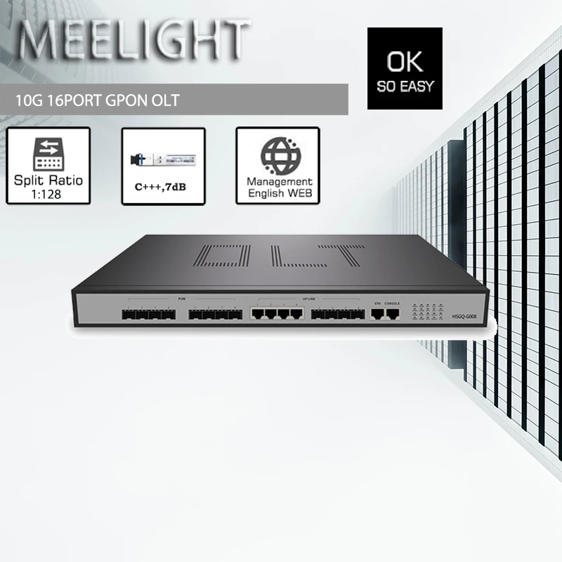 FTTH 10GPON 16 8 4-портовый GPON OLT 7db GBIC C +++ Web Management ONT автоматический Регистратор ONU XPON L3