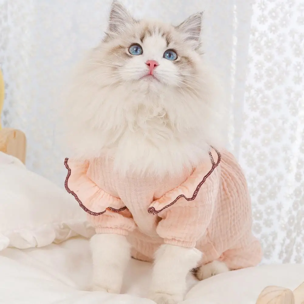 

Cat Overalls Breathable Fine Workmanship Floral Embroidery Pet Cat Four-legged Clothing Washable Cat Jumpsuit Daily Wear