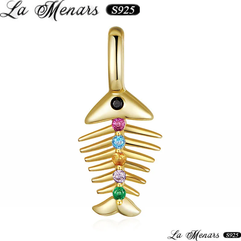 

La Menars Gold Fish Bones Pendant Necklace Link Chain Silver Charms For Woman Jewelry Personality Decoration