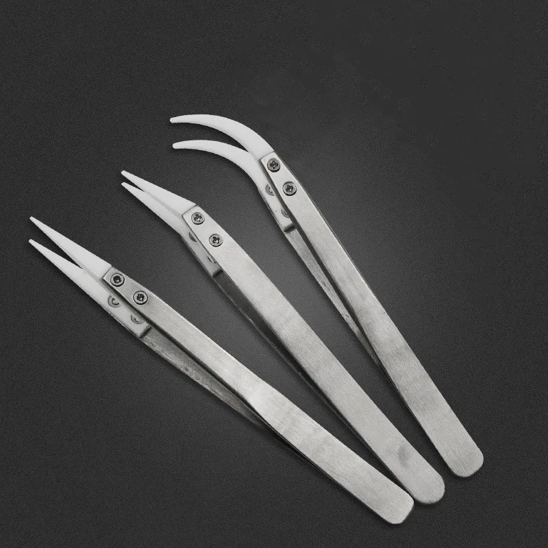 

Ceramic tweezers clamping high temperature oxidation insulation stainless steel clip tip elbow three-piece repair tool