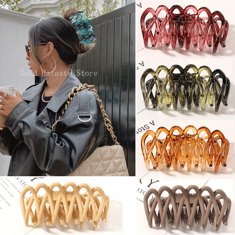 

Women Hair Claw Clips Korean Solid Frosted Acrylic Hairpin Crab Large Fence Hollow Out Shaped Barrette Headwear Hair Accessories