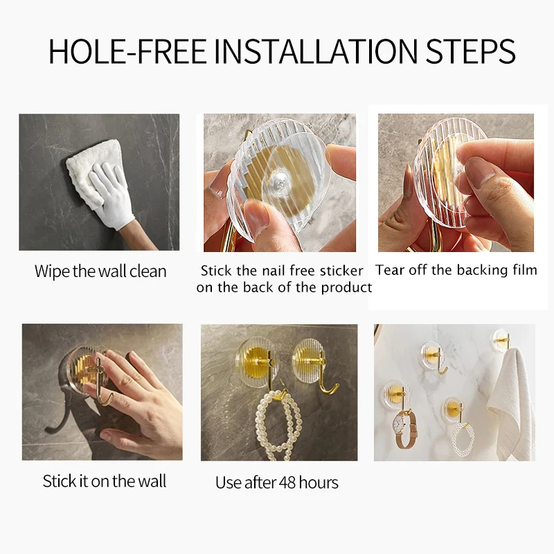 Adhesive Wall Hooks Acrylic Shower Hooks for Hanging Gold Self-adhesive Hooks Towel Holder Bathroom Accessories Key Bag Holder images - 6