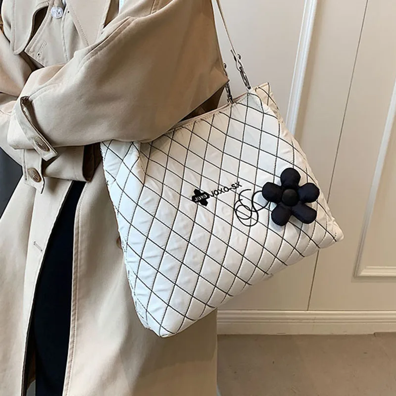 

Tote Bag Black White Rhombus Lattice Large Capacity Handbag For Women's Luxury Shopping Bags Shoulder Bag 2022 Casual Handbag