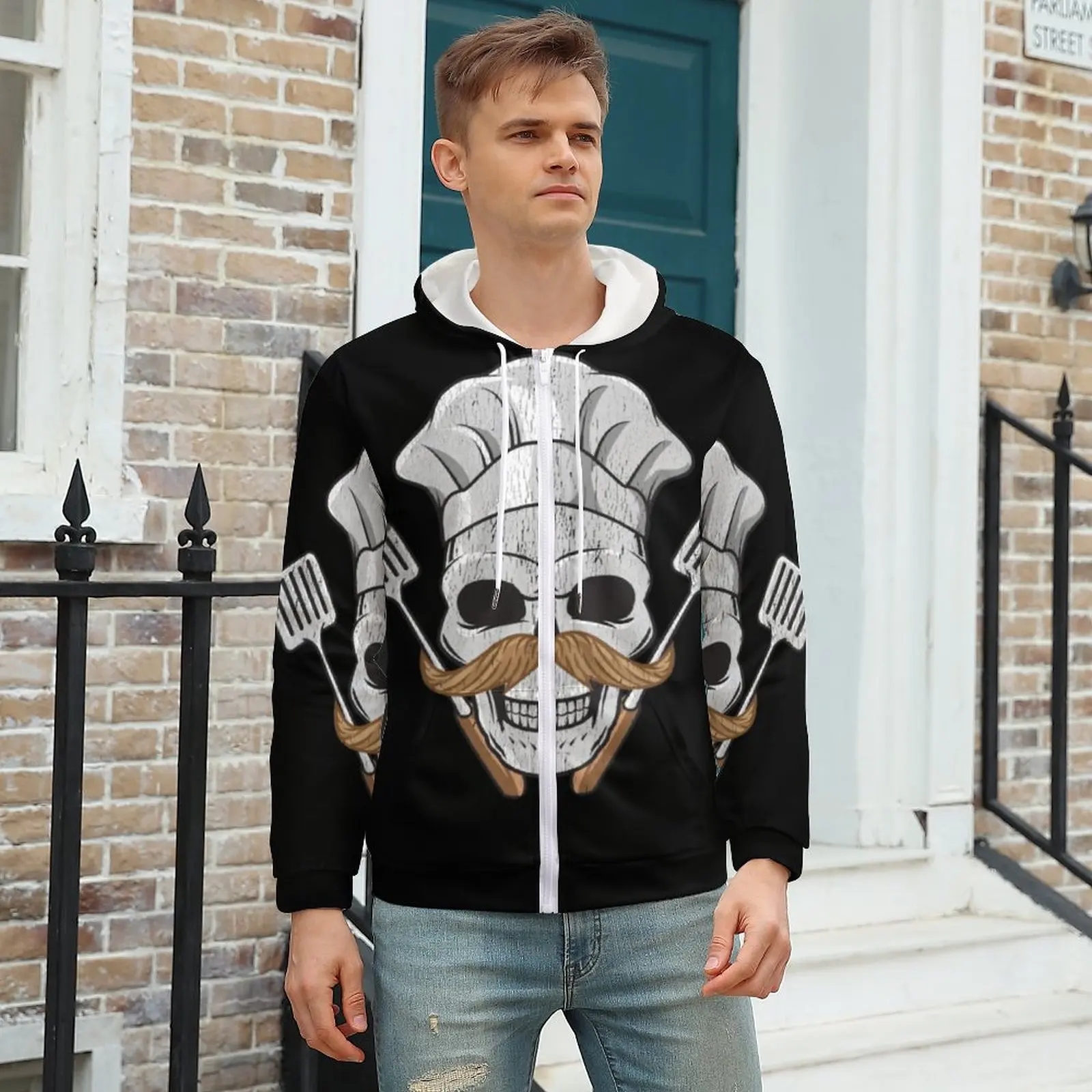 

Skull Cooking Hoodie Cooking Skull Chef Skull Restaurant Mens Autumn Hoodies Popular Zip Up Hoodie Oversized