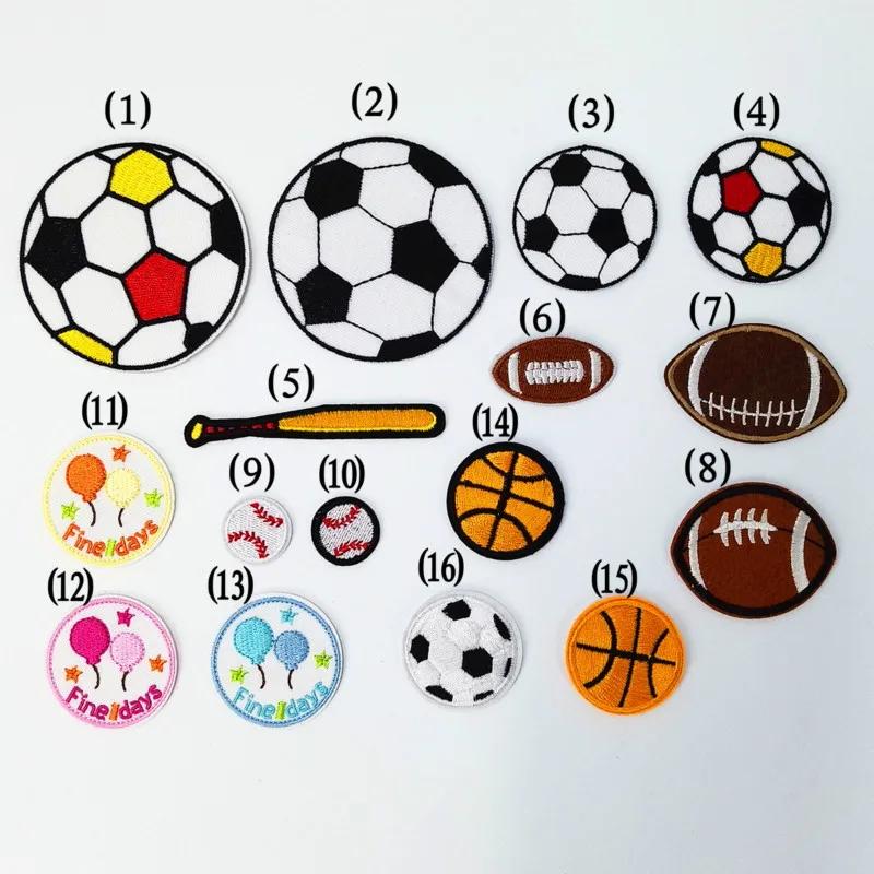 

100pcs/Lot Round Embroidery Patch Football Soccer Balloon Baseball Bat Sports Balloon Shirt Bag Clothing Decoration Accessory