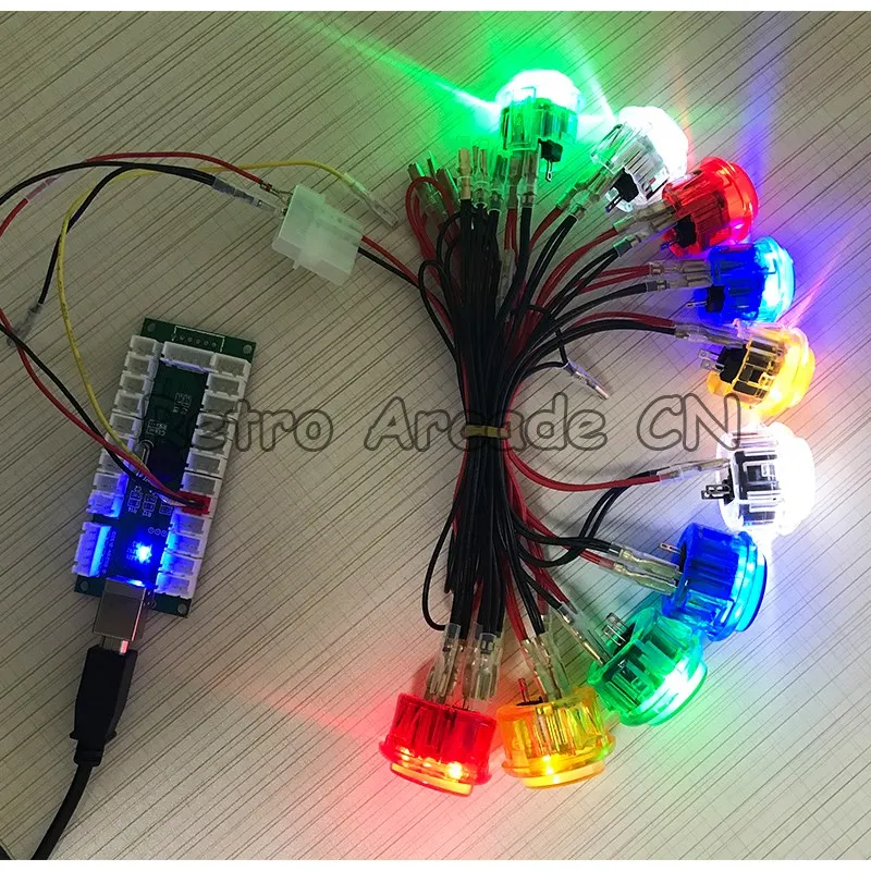 5V 12V Arcade Push Button 24/30mm Transparent Switch Buttons LED Lighting Snap for DIY Raspberry Pi MAME PC Game