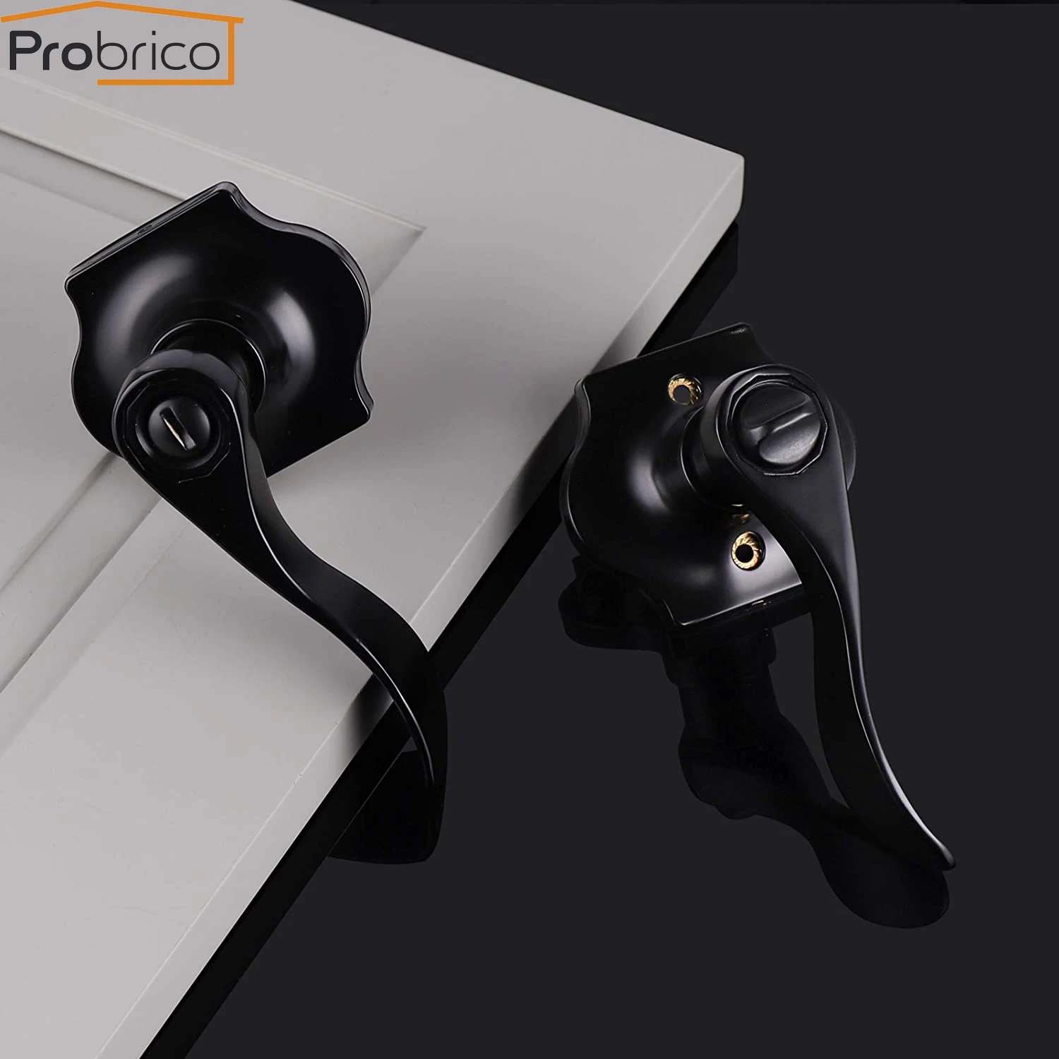 Probrico черные дверные ручки вход/конфиденциальности рычаг волна стиль с Camelot