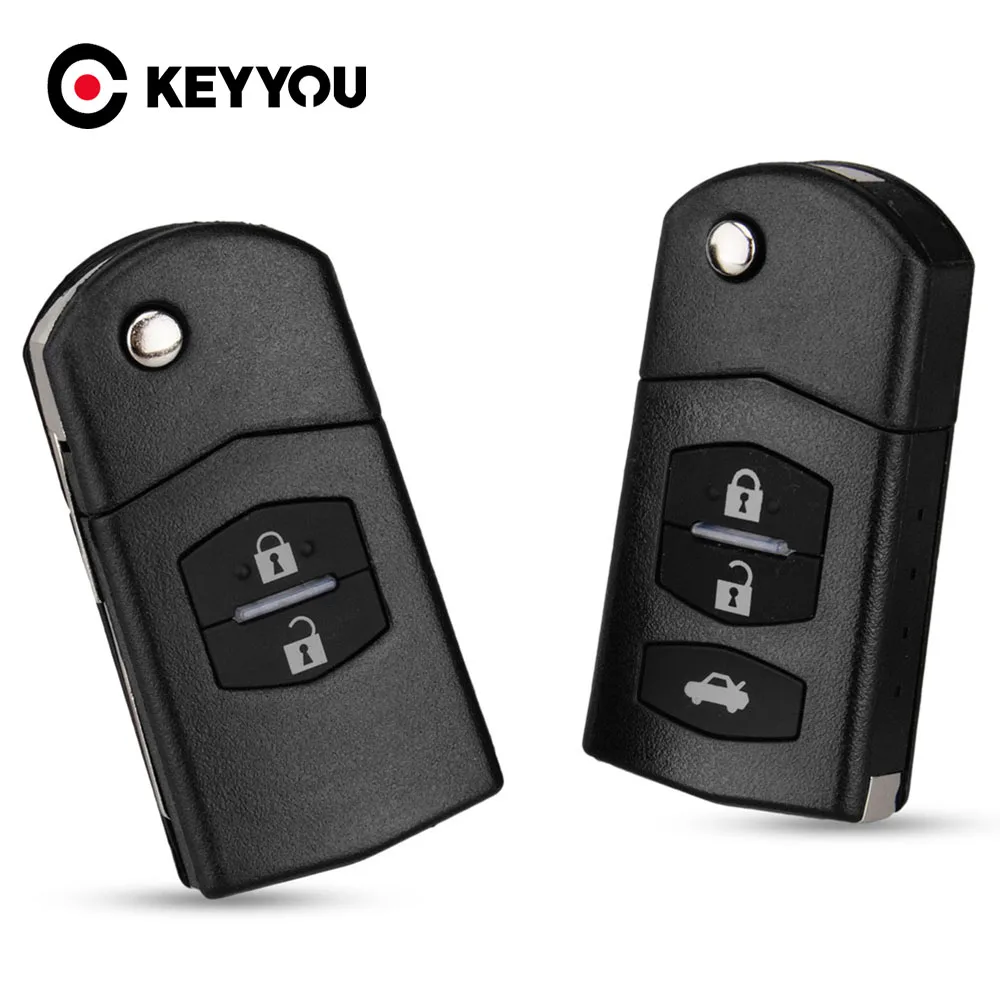 Фото KEYYOU 3 кнопки разрезание лезвия откидной Складной Корпус автомобильного ключа дистанционного управления Fob чехол для MAZDA 2 3 5 6 RX8 MX5 Замена Бес... №1