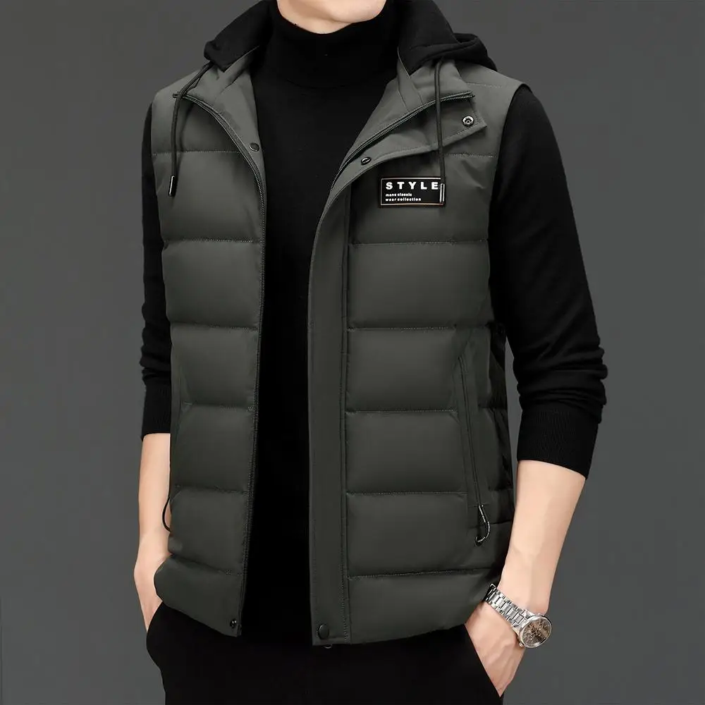New Brand Casual Fashion Windbreaker Sleeveless 90% Mens Duck Down Vest Jacket With Hood Puffer Waistcoat Winter Mens Clothes