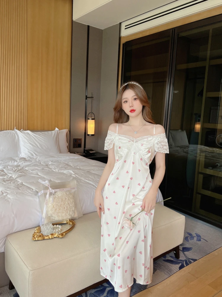 Night Dress Women Short Sleeve V Neck Homewear Long Dress Nightgowns Sleepwear Woman Pajamas Nightwear Lingerie for Women Y18