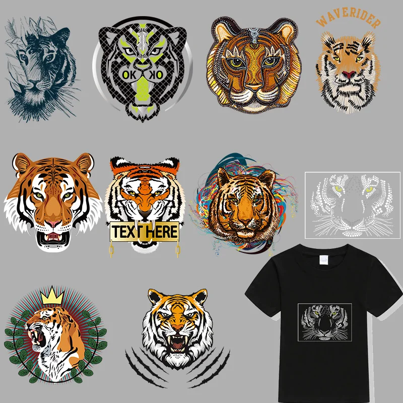 

Tiger Head Heat Transfer Stickers T-Shirts DIY Iron On For Clothing Summer Thermo Adhesive Animal Patches decorate