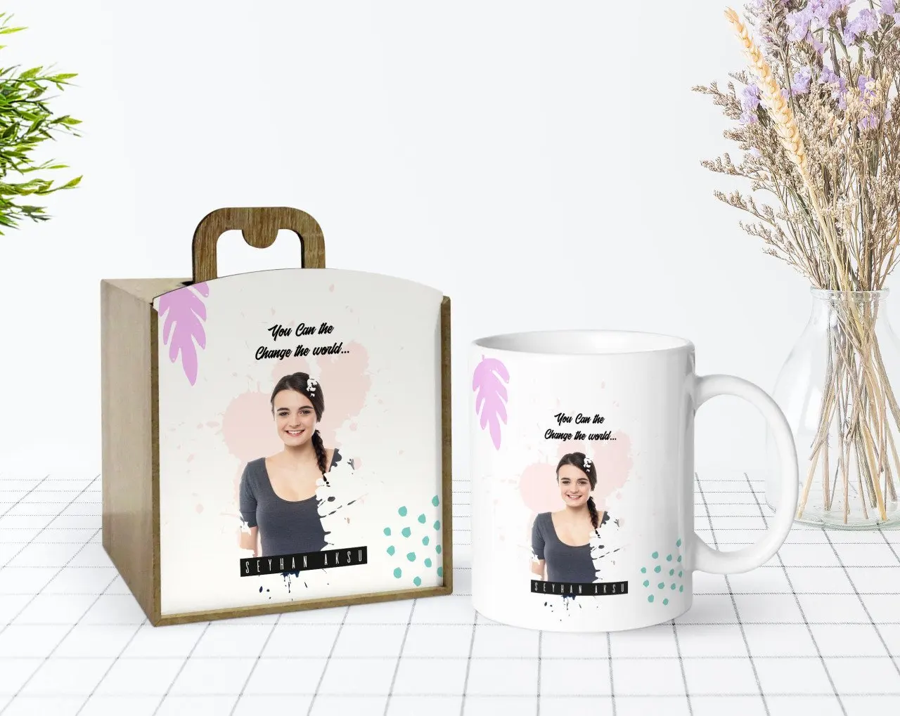 

Сделанный на заказ в деревянной коробке фото белая кружка Bardak-2