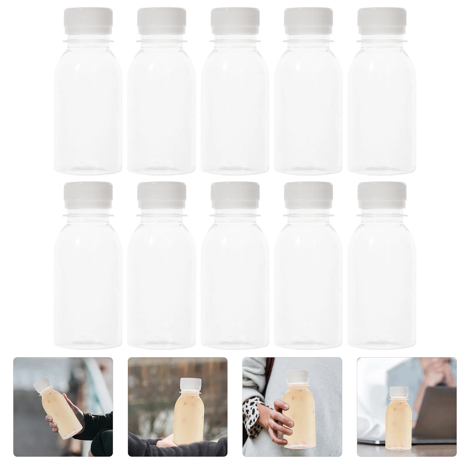 

10 Pcs Beverage Bottle Cap Clear Container Lid Sample Bottles Salad Containers Milk Bottle Breakfast Salad Dressing Bottles