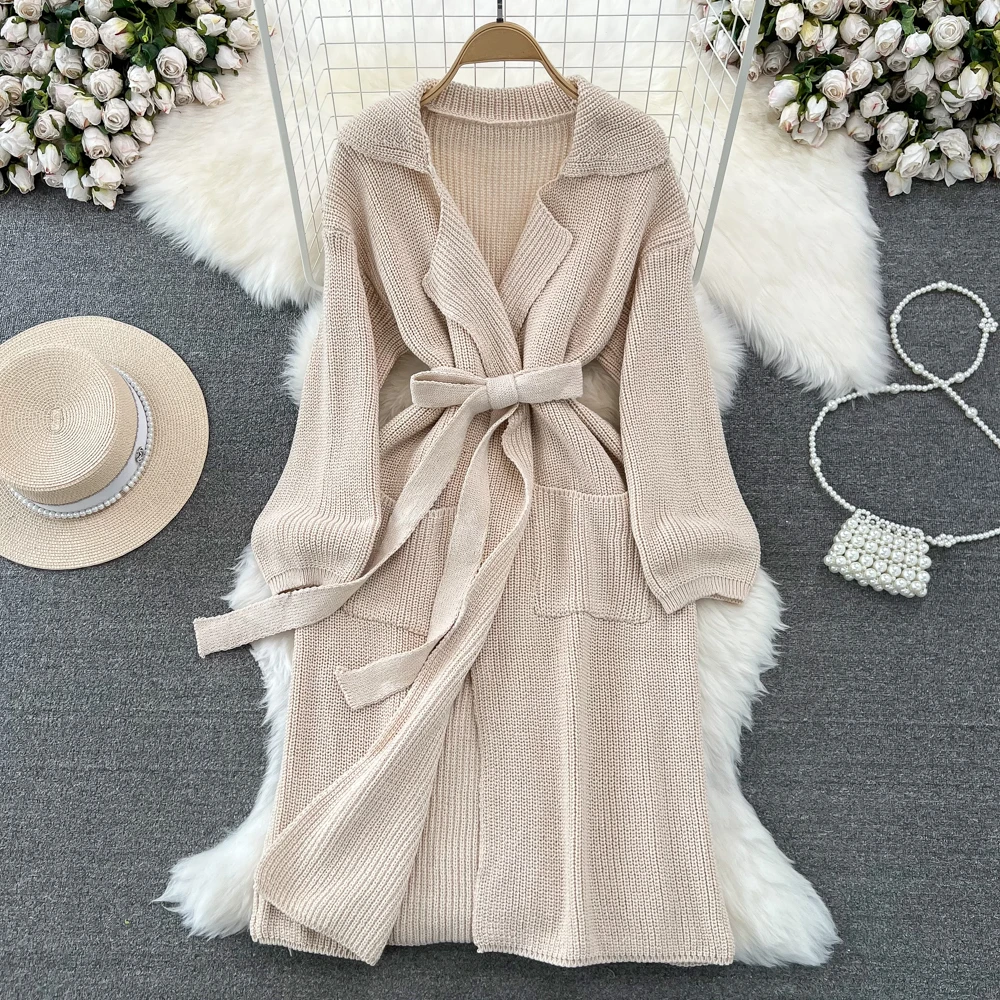 Женский вязаный кардиган Clothland свободный стильный длинный свитер с поясом и